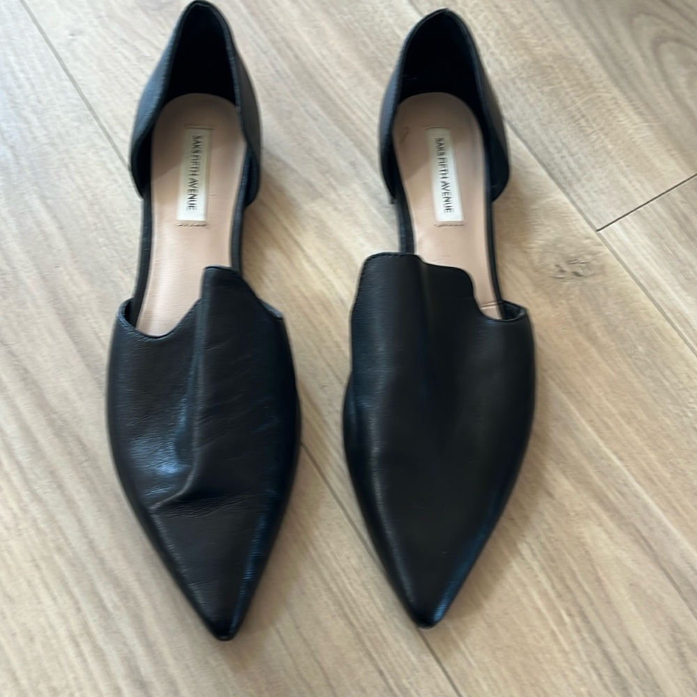 Saks Fifth Avenue Black Pointed Leather D'Orsay Mules